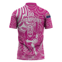 New Zealand Silver Fern Rugby All Pink Zipper Polo Shirt Maori Tiki Player With Ta Moko Tribal LT01 - Polynesian Pride