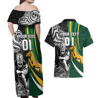 Custom New Zealand and South Africa Rugby Couples Matching Off Shoulder Maxi Dress and Hawaiian Shirt Silver Fern Protea Pattern World Cup 2023 LT01 - Polynesian Pride