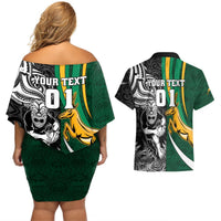 Custom New Zealand and South Africa Rugby Couples Matching Off Shoulder Short Dress and Hawaiian Shirt Silver Fern Protea Pattern World Cup 2023 LT01 - Polynesian Pride