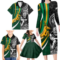 Custom New Zealand and South Africa Rugby Family Matching Long Sleeve Bodycon Dress and Hawaiian Shirt Silver Fern Protea Pattern World Cup 2023 LT01 - Polynesian Pride