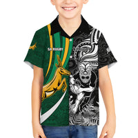 Custom New Zealand and South Africa Rugby Family Matching Off Shoulder Short Dress and Hawaiian Shirt Silver Fern Protea Pattern World Cup 2023 LT01 Son's Shirt Art - Polynesian Pride