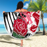 New Zealand and England Rugby Beach Blanket Silver Fern With Red Rose World Cup 2023 LT01 - Wonder Print Shop
