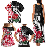 Custom New Zealand and England Rugby Family Matching Tank Maxi Dress and Hawaiian Shirt Silver Fern With Red Rose World Cup 2023 LT01 - Polynesian Pride