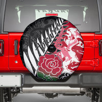 New Zealand and England Rugby Spare Tire Cover Silver Fern With Red Rose World Cup 2023 LT01 - Polynesian Pride