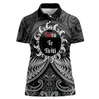 Personalised Toitu Te Tiriti Aotearoa Silver Fern Women Polo Shirt New Zealand Maori Pattern LT01 Female Black - Polynesian Pride