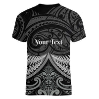 Personalised Toitu Te Tiriti Aotearoa Silver Fern Women V-Neck T-Shirt New Zealand Maori Pattern LT01 - Polynesian Pride