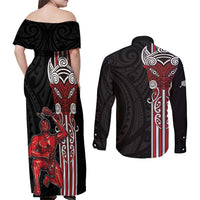 Toitu Te Reo Maori Toitu Te Whenua Toitu Te Tiriti Couples Matching Off Shoulder Maxi Dress and Long Sleeve Button Shirt Maori Warrior New Zealand