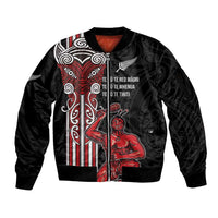 Toitu Te Reo Maori Toitu Te Whenua Toitu Te Tiriti Sleeve Zip Bomber Jacket Maori Warrior New Zealand LT01 Unisex Black - Polynesian Pride