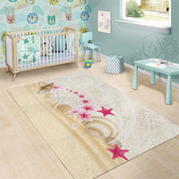 Beige Frangipani Sea Shell Area Rug Starfish Polynesian Pattern - Polynesian Pride