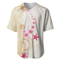 Beige Frangipani Sea Shell Baseball Jersey Starfish Polynesian Pattern - Polynesian Pride