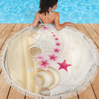 Beige Frangipani Sea Shell Beach Blanket Starfish Polynesian Pattern - Polynesian Pride