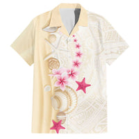 Beige Frangipani Sea Shell Family Matching Off Shoulder Short Dress and Hawaiian Shirt Starfish Polynesian Pattern - Polynesian Pride