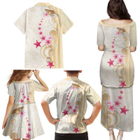 Beige Frangipani Sea Shell Family Matching Puletasi and Hawaiian Shirt Starfish Polynesian Pattern - Polynesian Pride