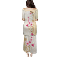 Beige Frangipani Sea Shell Family Matching Puletasi and Hawaiian Shirt Starfish Polynesian Pattern - Polynesian Pride