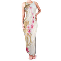 Beige Frangipani Sea Shell Family Matching Tank Maxi Dress and Hawaiian Shirt Starfish Polynesian Pattern - Polynesian Pride
