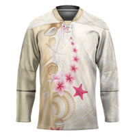 Beige Frangipani Sea Shell Hockey Jersey Starfish Polynesian Pattern - Polynesian Pride