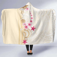 Beige Frangipani Sea Shell Hooded Blanket Starfish Polynesian Pattern - Polynesian Pride