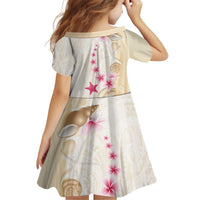 Beige Frangipani Sea Shell Kid Short Sleeve Dress Starfish Polynesian Pattern - Polynesian Pride
