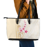 Beige Frangipani Sea Shell Leather Tote Bag Starfish Polynesian Pattern - Polynesian Pride