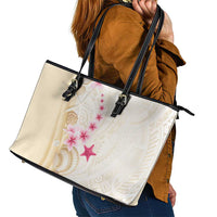 Beige Frangipani Sea Shell Leather Tote Bag Starfish Polynesian Pattern - Polynesian Pride