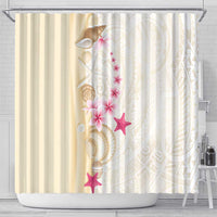 Beige Frangipani Sea Shell Shower Curtain Starfish Polynesian Pattern - Polynesian Pride