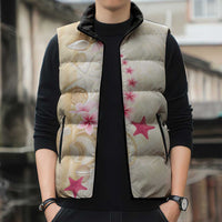 Beige Frangipani Sea Shell Sleeveless Puffer Jacket Starfish Polynesian Pattern - Polynesian Pride
