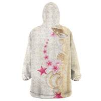 Beige Frangipani Sea Shell Wearable Blanket Hoodie Starfish Polynesian Pattern - Polynesian Pride