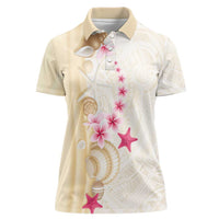 Beige Frangipani Sea Shell Women Polo Shirt Starfish Polynesian Pattern - Polynesian Pride