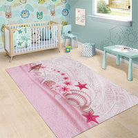 Pink Plumeria Sea Shell Area Rug Starfish Polynesian Pattern - Polynesian Pride