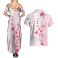 Pink Plumeria Sea Shell Couples Matching Summer Maxi Dress and Hawaiian Shirt Starfish Polynesian Pattern - Polynesian Pride