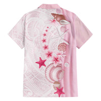 Pink Plumeria Sea Shell Family Matching Off The Shoulder Long Sleeve Dress and Hawaiian Shirt Starfish Polynesian Pattern LT01 - Polynesian Pride
