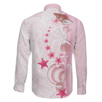 Pink Plumeria Sea Shell Family Matching Off The Shoulder Long Sleeve Dress and Hawaiian Shirt Starfish Polynesian Pattern LT01 - Polynesian Pride