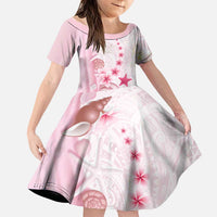Pink Plumeria Sea Shell Family Matching Off Shoulder Maxi Dress and Hawaiian Shirt Starfish Polynesian Pattern - Polynesian Pride