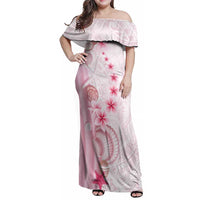 Pink Plumeria Sea Shell Family Matching Off Shoulder Maxi Dress and Hawaiian Shirt Starfish Polynesian Pattern - Polynesian Pride