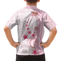 Pink Plumeria Sea Shell Family Matching Off Shoulder Short Dress and Hawaiian Shirt Starfish Polynesian Pattern - Polynesian Pride