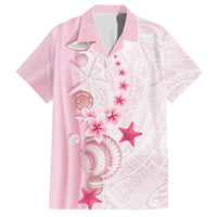 Pink Plumeria Sea Shell Family Matching Short Sleeve Bodycon Dress and Hawaiian Shirt Starfish Polynesian Pattern - Polynesian Pride