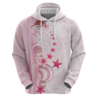 Pink Plumeria Sea Shell Hoodie Starfish Polynesian Pattern - Polynesian Pride