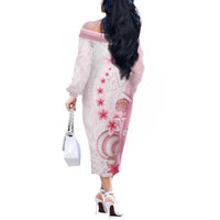 Pink Plumeria Sea Shell Off The Shoulder Long Sleeve Dress Starfish Polynesian Pattern - Polynesian Pride