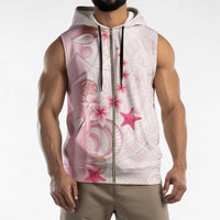 Pink Plumeria Sea Shell Sleeveless Zip Hoodie Starfish Polynesian Pattern - Polynesian Pride