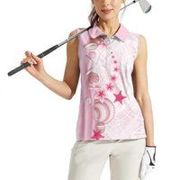 Pink Plumeria Sea Shell Women Sleeveless Polo Shirt Starfish Polynesian Pattern - Polynesian Pride