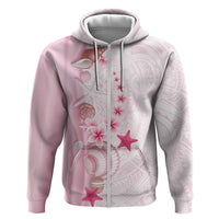 Pink Plumeria Sea Shell Zip Hoodie Starfish Polynesian Pattern - Polynesian Pride