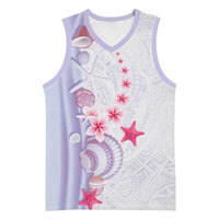 Purple Plumeria Sea Shell Basketball Jersey Starfish Polynesian Pattern - Polynesian Pride