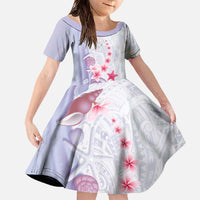 Purple Plumeria Sea Shell Family Matching Off The Shoulder Long Sleeve Dress and Hawaiian Shirt Starfish Polynesian Pattern LT01 Daughter's Dress Purple - Polynesian Pride