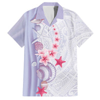 Purple Plumeria Sea Shell Family Matching Off The Shoulder Long Sleeve Dress and Hawaiian Shirt Starfish Polynesian Pattern LT01 Dad's Shirt - Short Sleeve Purple - Polynesian Pride