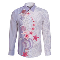 Purple Plumeria Sea Shell Family Matching Off Shoulder Maxi Dress and Hawaiian Shirt Starfish Polynesian Pattern - Polynesian Pride
