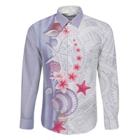 Purple Plumeria Sea Shell Family Matching Off Shoulder Short Dress and Hawaiian Shirt Starfish Polynesian Pattern - Polynesian Pride