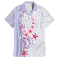 Purple Plumeria Sea Shell Family Matching Short Sleeve Bodycon Dress and Hawaiian Shirt Starfish Polynesian Pattern LT01 Dad's Shirt - Short Sleeve Purple - Polynesian Pride