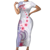 Purple Plumeria Sea Shell Family Matching Short Sleeve Bodycon Dress and Hawaiian Shirt Starfish Polynesian Pattern - Polynesian Pride