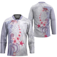 Purple Plumeria Sea Shell Hockey Jersey Starfish Polynesian Pattern - Polynesian Pride
