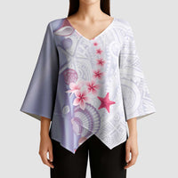 Purple Plumeria Sea Shell Kimono Sleeve Blouse Starfish Polynesian Pattern - Polynesian Pride